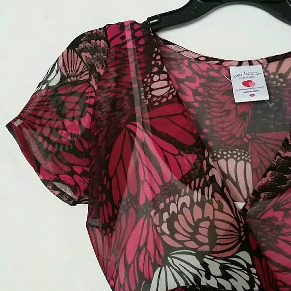 NWOT Two Hearts Maternity Sheer Butterfly Top - Picture 4 of 8